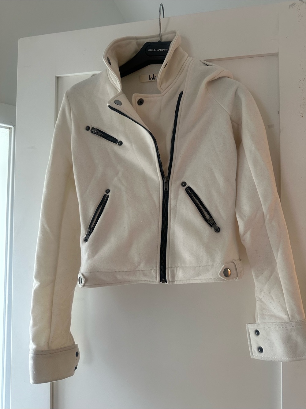 lola Off-White Moto Jacket with Black Trim